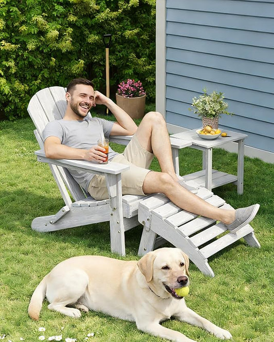 GarveeLife Folding Adirondack Ottoman for Adirondack Chair, HDPE All-Weather Footrest for in/Outdoor Patio Deck Backyard, White