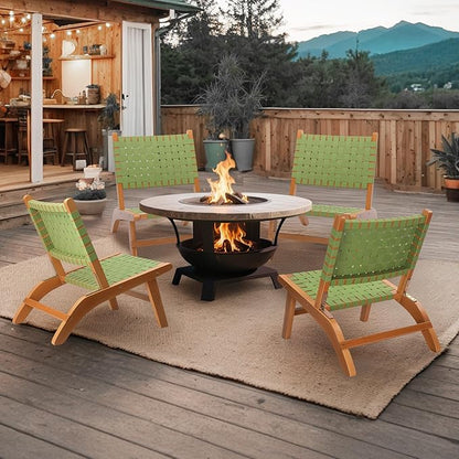 VINGLI Wooden Outdoor Chair, All-Weather Patio Seat with PE Woven Fabric, Adirondack Chair for Lawn, Balcony, Deck (2, Green and Brown)