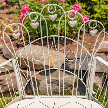 Zaer Ltd. Vintage Style Metal Patio Furniture with Heart Design Accents, Outdoor/Indoor Decor (Distressed White, Arm Chair)
