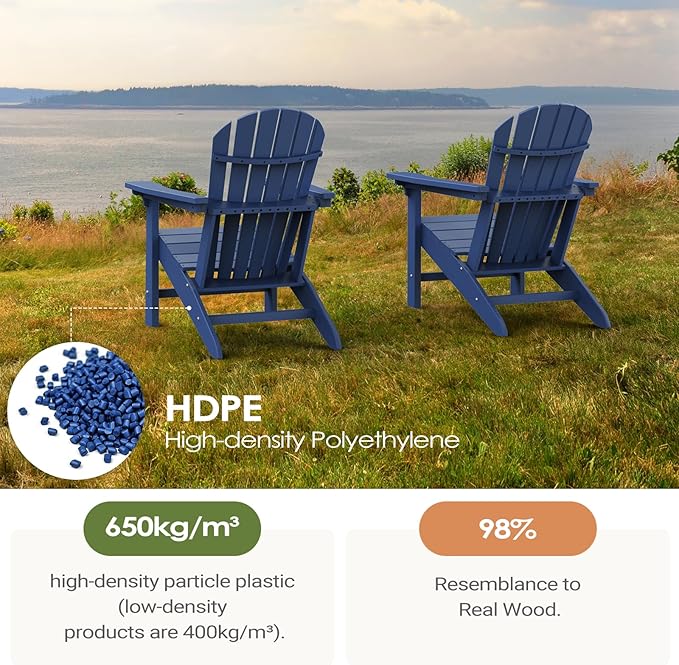 OTSUN Adirondack Chair, HDPE All-Weather Patio Chair, Plastic Lawn Chair 380 lbs Capacity, Outdoor Chairs for Fire Pit, Yard, Porch, Garden, Deck, Swimming Pool, Dark Blue