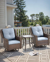 Patio Chairs Outdoor Swivel Glider - Set of 2 High Back Outside Brown Wicker Rattan Rocking Chair with Thick Cushion - Photo 6