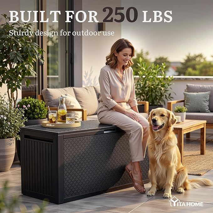 YITAHOME 90 Gallon Large Outdoor Deck Box, Lockable Waterproof Resin Storage Box with Handles - Photo 3