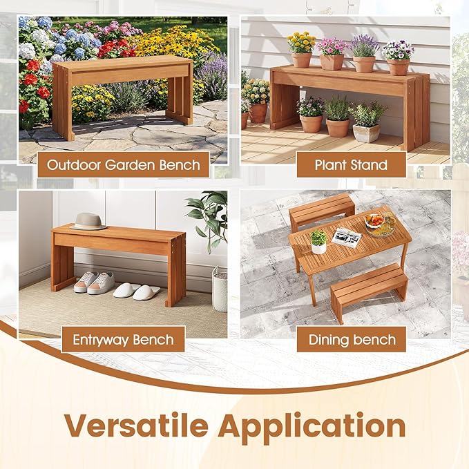 Tangkula Wood Outdoor Garden Bench Set of 2, 2-Person Patio Backless Bench with Solid Wooden Frame, Wooden Plant Stand with 440 LBS Weight Capacity, Outside Bench for Backyard, Porch, Entryway, Park