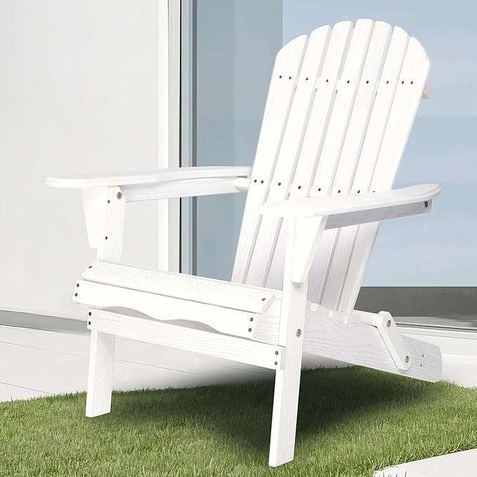 Wooden Folding Adirondack Chair Set of 2, Wood Lounge Patio Chair for Garden Outdoor - Photo 7