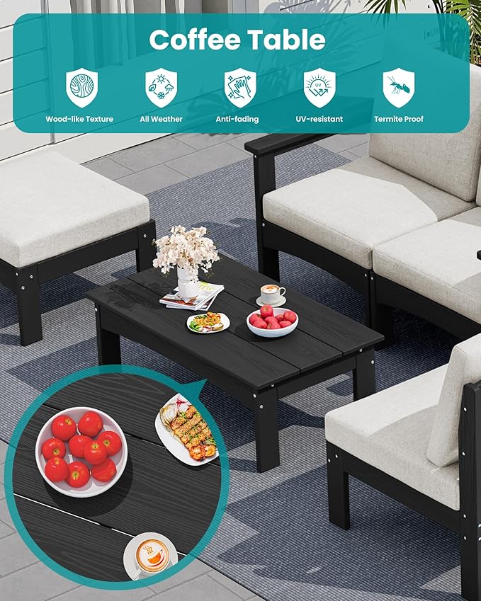 SERWALL 3 Pieces Patio Conversation Set, All-Weather HDPE Outdoor Sofas with Cushions and Coffee Table - Photo 6