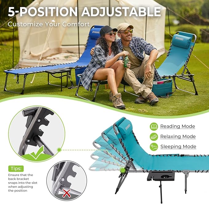FUNDANGO 2 Pack Folding Chaise Lounge Chair Outdoor - Photo 7