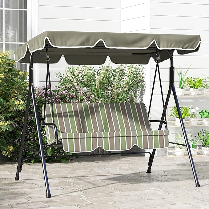 Outsunny 3-Seat Outdoor Patio Swing Chair with Removable Cushion, Steel Frame Stand and Adjustable Tilt Canopy for Patio - Photo 7
