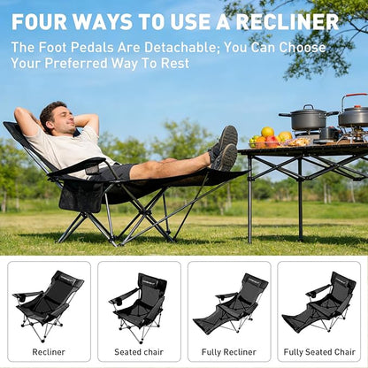Zero Gravity Chair, Reclining Camping Chair with Padded Pillow, Cup Holder, Storage Pocket & Carry Bag, 4-in-1 Portable Camping Recliner for Outdoor, Beach, Garden, and Backyard - Black Mesh