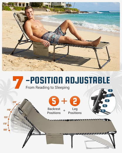 KingCamp Lounge Chair Outdoor,400LBS Tanning Chairs for Outside,Adjustable 5-Position Patio Lounge Chair Sunbathing Chase Lounge Chair Outdoor for Outside Beach Patio Sun Bathing Pool Backyard