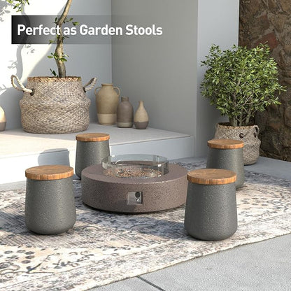 SUNBURY Small Outdoor Side Table, 13" W Black Outdoor End Tables for Patio, Accent Side Table, Garden Stool Wooden-Look Top Concrete for Livingroom Bedroom, Garden, Backyard