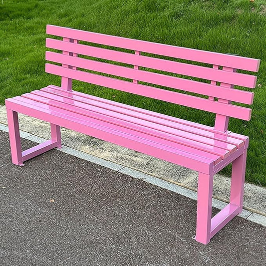 Metal Garden Bench, Outdoor Patio Park Benches, Front Porch Colorful Bench with Backrest, Slatted Chair for Poolside, Balcony, Lawn, Yard, Entryway(Pink,100cm/39.3in)