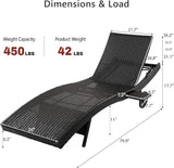 Patio Wicker Chaise Lounge Chairs Set of 2, Outdoor Reclining Lounge Chair w/Rolling Wheels, Pull-Out Side Table - Photo 2