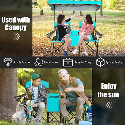 S AFSTAR Double Camping Chair w/Shade Canopy, 2-Person Folding Camp and Beach Chair with Mini Table Beverage Cup Holder Carrying Bag, Collapsible Camping Chairs for Garden Patio Pool Beach