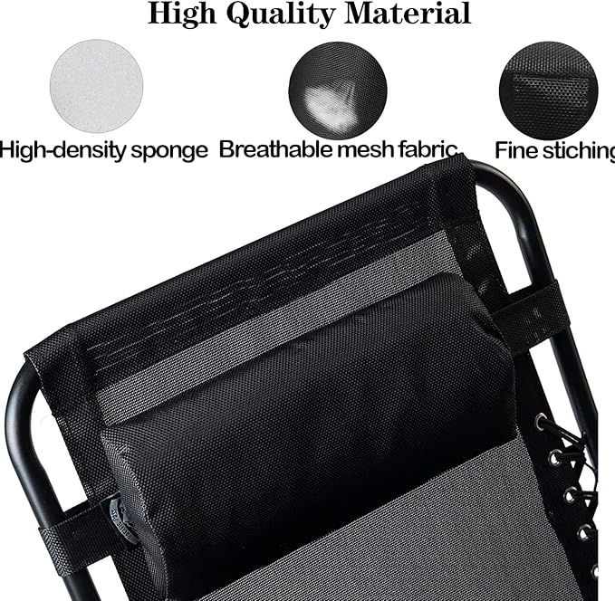 Zero Gravity Chair Set of 2 Replacement Pillow Headrest with Elastic Band - Photo 3