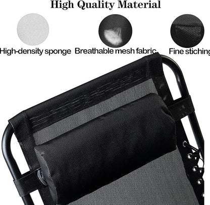 Zero Gravity Chair Set of 2 Replacement Pillow Headrest with Elastic Band, Universal Soft Removable Padded Cushion Head Pillow for Zero Gravity Lounge Folding Patio Lawn Recliner Chairs, Black
