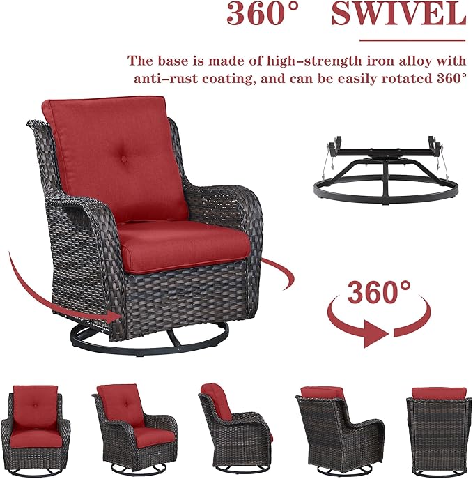 Belord 5 Piece Wicker Patio Furniture Set, Outdoor Swivel Rocker Chairs Set of 2 with Ottomans and 3 Seater Sofa - Photo 2