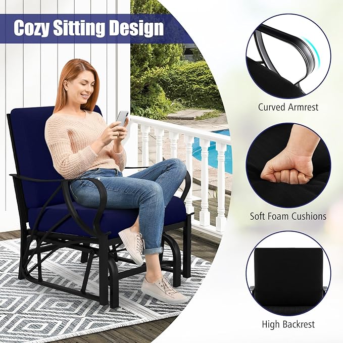 Giantex Outdoor Glider, Patio Rocking Chair with Thick Cushion, Sturdy Metal Frame, Curved Armrest, Ergonomic Design - Photo 5