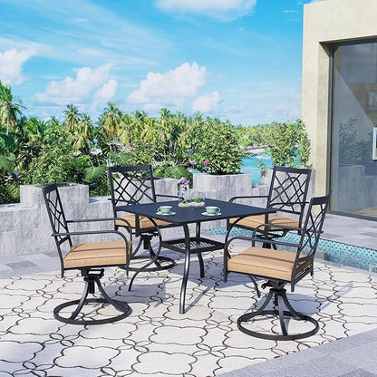 SUNCROWN 5-Piece Outdoor Dining Set Metal Swivel Cushioned Chairs Patio Furniture Sets with Steel Slat Bistro Table for Backyard, Lawn, Garden, Deck, Poolside
