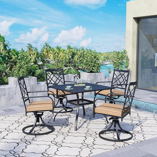 SUNCROWN 5-Piece Outdoor Dining Set Metal Swivel Cushioned Chairs Patio Furniture Sets with Steel Slat Bistro Table for Backyard, Lawn, Garden, Deck, Poolside