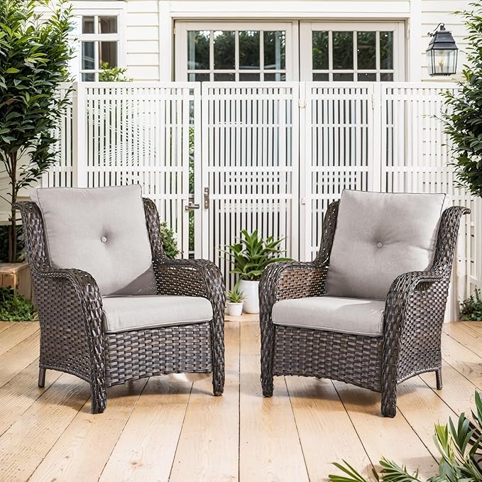 Belord Outdoor Wicker Furniture 5 Pieces Patio Furniture Set Patio Chairs with Ottomans and Side Table Conversation Set - Photo 6