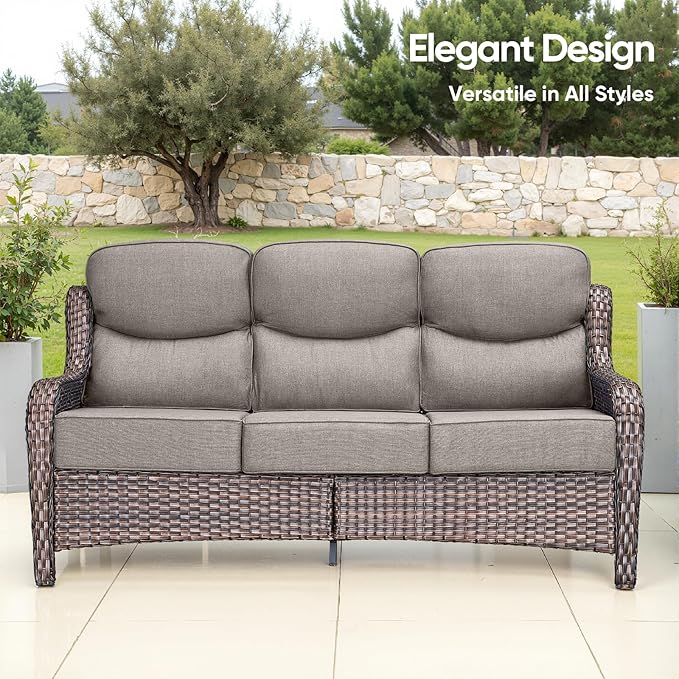 Swivel Patio Chairs sofa Set of 6 - 6" Thick Cushion - Wicker Outdoor Swivel Rocker Patio Chair, Sofa/Glass coffee table - Photo 5