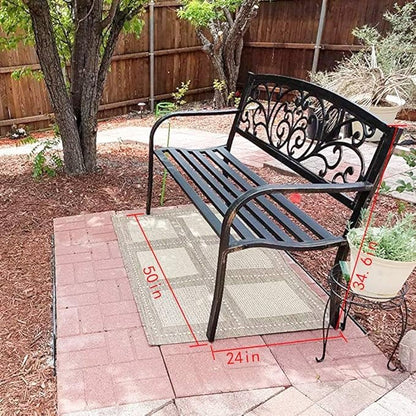 Patio Bench Park Bench Outdoor Bench Garden Bench Metal Pack Bench with Armrests 480lbs Cast Iron Sturdy Steel Frame Furniture Chair for Porch Entryway Lawn Decor Deck, Black