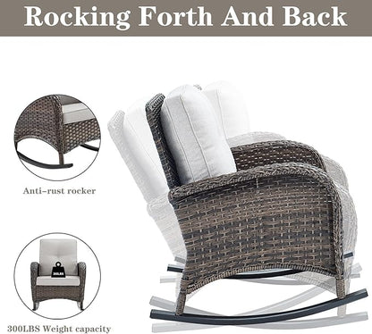 5 Pieces Patio Furniture Set with 50000 BTU Propane Fire Pit Table, All-Weather Patio Rocking Chairs, Loveseat Glider and Side Table for Outdoor Conversation Deck Backyard Poolside Beige