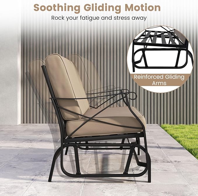 Tangkula Patio Glider Bench, 2-Person Swing Gliding Loveseat with Breathable Fabric Seat & Soft Cushions - Photo 9