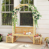 Giantex Outdoor Bench with Garden Arch & Planters, Wooden Pergola Archway, Outdoor Trellis for Climbing Plants - Photo 2