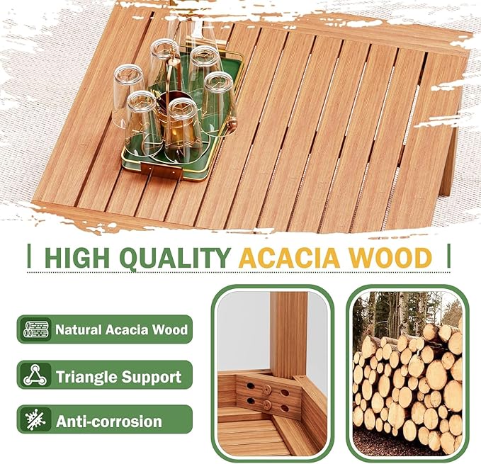 Devoko 5 Pieces Acacia Wood Outdoor Sectional Sofa Set with Coffee Table - Photo 4