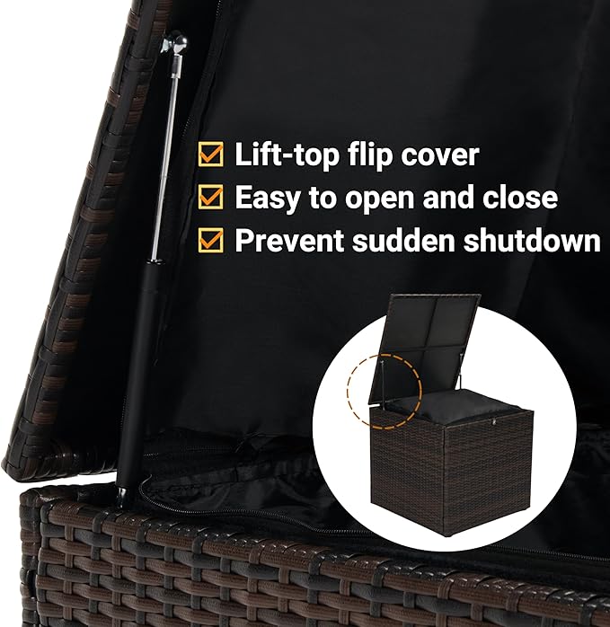 Wicker Patio Storage End Table, 80 Gallons PE Rattan Side Table, Extra Large Storage Space, Square Resin Coffee Table for Porch, Poolside, Garden,Backyard Dark Brown