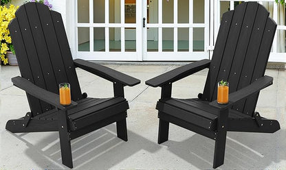 MXIMU Folding Adirondack Chair for Outdoor: Easy Assembly and Comfortable HIPS All-Weather Adirondack Chairs Set of 2 - Wooden Textured Patio Chair for Lawn Garden Deck Backyard Fire Pit
