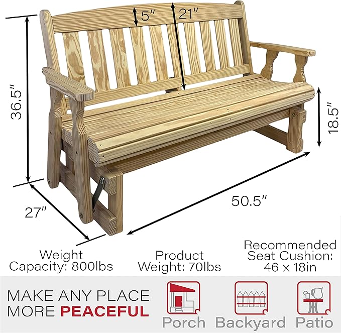 Amish Casual Heavy Duty 800 Lb Mission Pressure Treated Porch Glider (4 Foot, Unfinished) - Photo 2