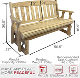 Amish Casual Heavy Duty 800 Lb Mission Pressure Treated Porch Glider (4 Foot, Unfinished) - Photo 2