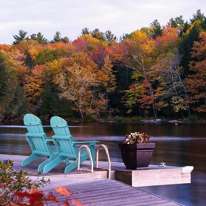Folding Adirondack Chairs Set of 4, All Weather Resistant Plastic Chairs with Cup Holder, Fold or Unfold Easily in 1 Second, Outdoor Chairs for Patio, Garden, Backyard Deck, Lawn Fire Pit(Lake Blue)