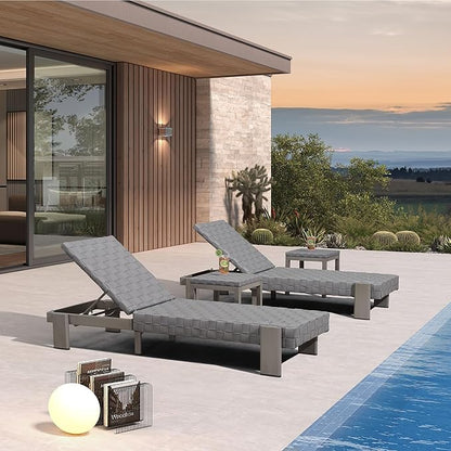 PURPLE LEAF Patio Chaise Lounge Modern Outdoor PU Leather Style Lounge Chair 4 Pieces with Adjustable Backrest Luxury Aluminum Chaise Lounge Chairs for Pool Garden Backyard Beach, Grey