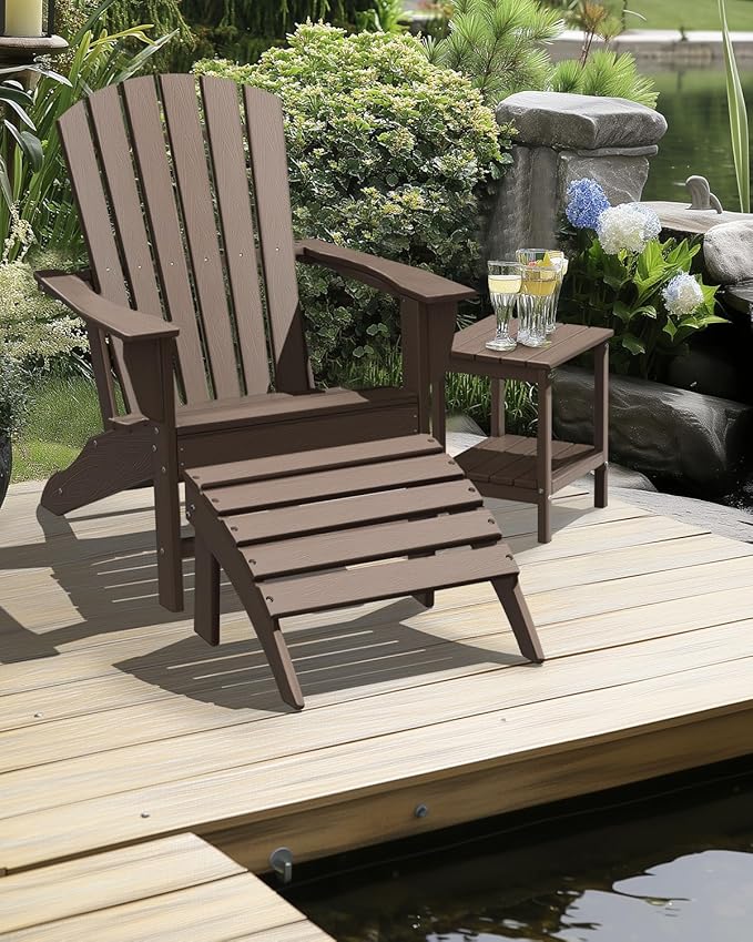 IVY&LANE Adirondack Chairs Set of 2 | Wood Grain HDPE Plastic | Outdoor Fire Pit Chairs | Oversized | All-Weather | Dark Brown | for Outside Deck Backyard Patio Poolside Porch Lawn