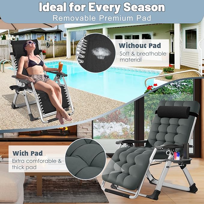 Slsy Zero Gravity Chair, Reclining Lounge Chair with Removable Cushion & Tray for Indoor and Outdoor, Patio Recliner Folding Reclining Chair