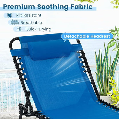 Goplus Chaise Lounge Chair, Outdoor Folding 5-Postion Beach Lounge Chair with Detachable Pillow, Side Pocket, Adjustable Tanning Chair for Patio Lawn Pool Yard