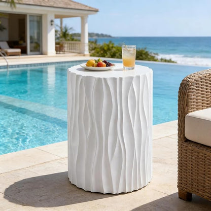 Christopher Knight Home Polaris Modern Outdoor Fluted Side Table, Round MGO Patio End Table, Lightweight Concrete Coffee Table, Garden Stool, Accent Table for Garden Balcony Poolside, White