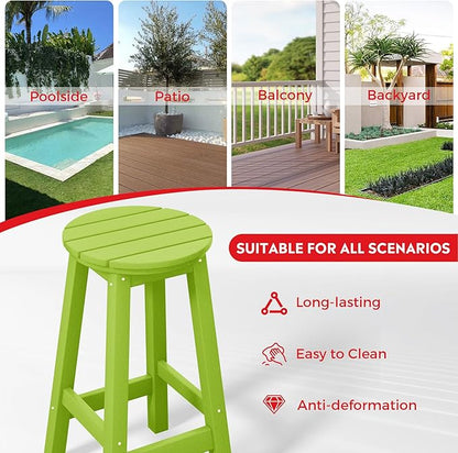 Costaelm 24" Height Outdoor Bar Stools, All-Weather Bar Stools, Adirondack Poly Patio Round Bar Stool for Patio, Deck, Kitchen Counter and Garden, Lime
