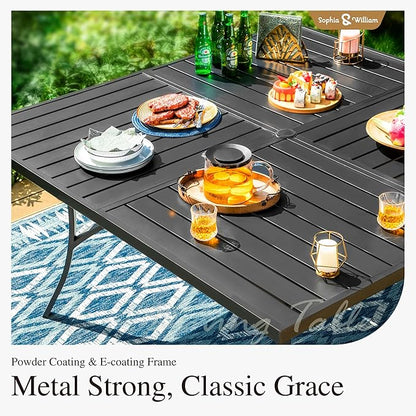 Sophia & William 60" Large Outdoor Patio Table for 8, Outdoor Square Metal Dining Table with 1.9" Adjustable Umbrella Hole, All Weather Wrought Iron Furniture Black Table for Garden Deck