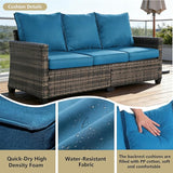 All Weather Patio Couch, 3 Seat Outdoor Couch with High Curved Back and Peacock Blue Thick Cushions - Photo 3