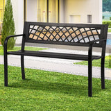 Anti-Rust Metal Bench Garden Bench with Back Porch Benches for Outdoor Cast Iron Steel Frame Chair Waterproof, Black - Photo 1