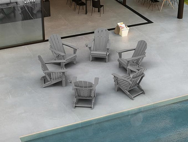Ciokea Folding Adirondack Chair 6 Pack, Patio Adirondack Chair Weather Resistant, Plastic Fire Pit Chair with Cup Holder - Photo 1