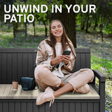 EconoHome 3 Seat Outdoor Storage Bench with Rain Cover - 90 Gallon Capacity - Weatherproof Resin Bench for Patio, Porch - Photo 6