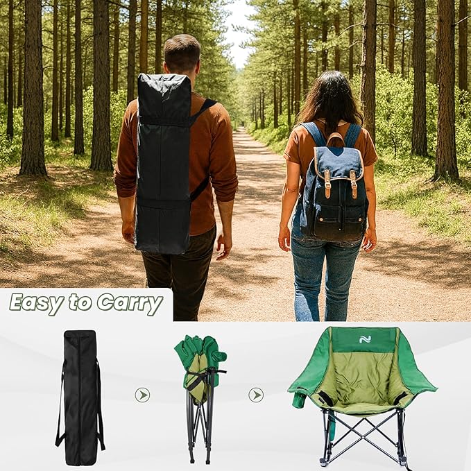 ABORON Oversized Rocking Camping Chair for Adults, Fully Padded Folding Outdoor Lawn Chair with Side Pocket, Portable Recliner Chair for Camp, Patio, Backyard, Supports 400 lbs