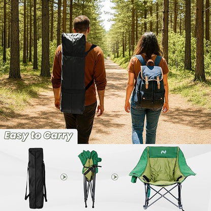 ABORON Oversized Rocking Camping Chair for Adults, Fully Padded Folding Outdoor Lawn Chair with Side Pocket, Portable Recliner Chair for Camp, Patio, Backyard, Supports 400 lbs