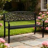 50" Outdoor Bench, Metal Outside Benches for Garden, Patio, Front Porch, Park, Yard, with Armrest and PVC Backrest - Photo 2