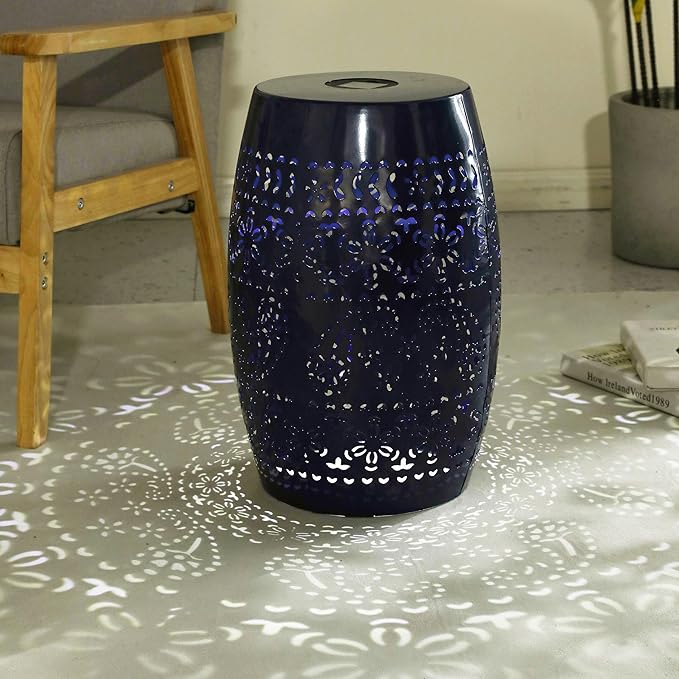 Christopher Knight Home Patio Side Table with Solar Powered Light, Outdoor Metal Coffee Table, Lace Cut Iron End Table - Photo 1